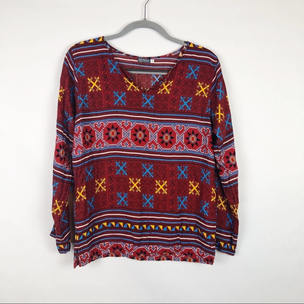 EARTHBOUND trading co long sleeved slit neck top - Picture 2 of 5